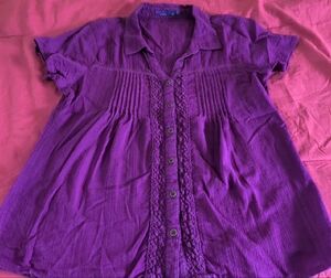 Prana Purple Pleated Polo Blouse